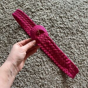 Woven Pink Statement Waist Belt with Round Buckle